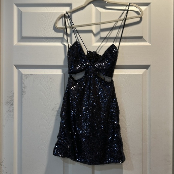 Hello Molly Wanna Know How You Feel Sequin Cut-Out Mini Dress XS Navy Blue - Picture 3 of 12